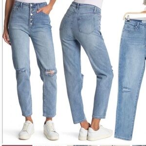 ABOUND  Button Fly Sustainable Distressed Mom Jeans Light Stone Wash Size 28